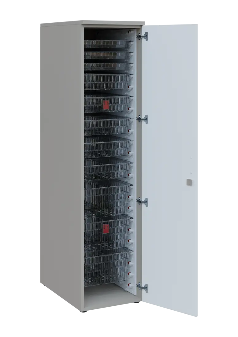EUROMEDICA D - 46 TRANSPARENT skříň léková boxová, 1-dveřová, pravá, 1950x460x735, korpus šedý, dvíř